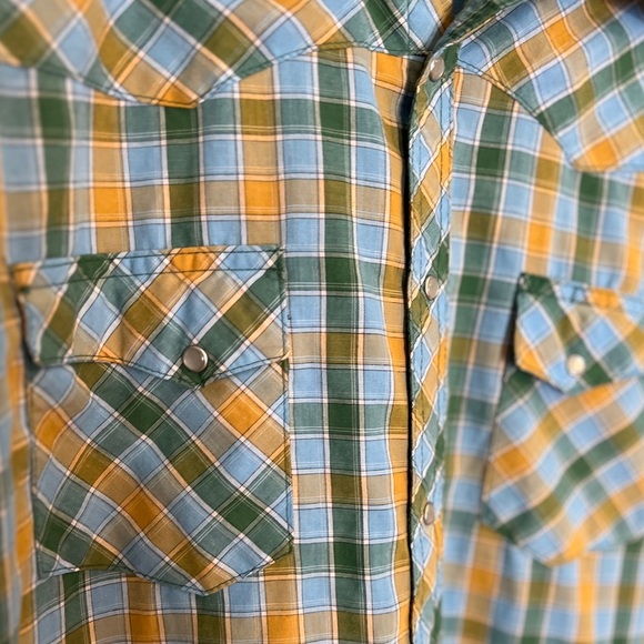 Wrangler Blue & Yellow Casual Snap Down Shirt Fits XXL - Picture 3 of 8